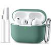 Maledan Compatibile con Cover AirPods Pro 3, Case Protettiva Antiurto in Silicone Morbido per Apple AirPods Pro 3 Generazione Custodia 2025 con Kit di Pulizia e Moschettone [LED visibile], Verde pino