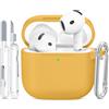 TNSNK for AirPods 4 Case, Silicone Shockproof Protection Case with Clean Kit & Keychain, Support Wireless Charging - Cream Yellow