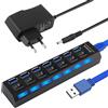 Lumitrex Hub USB a 7 porte con Interruttori LED Individuali, Hub USB 3.0 2.0 Alimentato 5V 2A per Laptop, PC e altri dispositivi USB, Splitter USB con alimentazione