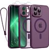 Phoona Cover Magnetica per iPhone 13 Pro Max 6,7 con Cordino e 2 Pellicole in Vetro Temperato, Compatibile con Magsafe, Custodia Traslucida Opaca Resistente Antiurto Sottile Protettiva Case, Viola