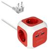 EXTRASTAR 6 in 1 cubo multipresa con USB a 4 prese + 2 porte USB 5 V, 1,5 m, max 3680 W, 16 A, rosso, per casa e ufficio