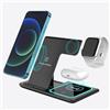 Kryolithm Stazione di ricarica induttiva 4 in 1 per Apple Watch/iPhone/Pods/Android, 15 W, pieghevole, senza fili, per iPhone 16/15/14/13/12/11 Pro Max/SE/X/XS/XR, Watch 9/8/7/6/SE 5/4