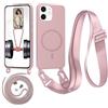 Beajew Custodia con corda per iPhone 12 Mini, custodia magnetica in silicone liquido per iPhone 12 Mini, con ciondolo regolabile, collana con cordino Case - Rosa Sabbia