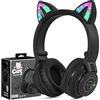 JYPS Cuffie Bluetooth Bambina, Cuffie Bambini senza Fili con Orecchie da Gatto e Luce a LED, Wireless Cuffie Bluetooth Over Ear per Bambina/Bambino/Ragazza, con Slot per Schede SD