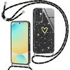 Yichxu Cover con Cordino per Samsung Galaxy S24 FE 5G, Custodia Glitter con Collana Tracolla, Motivo Cuore TPU Silicone Brillantini Antiurto Case, Laccio Collo Case per samsung S24 FE 5G, Nero