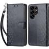 KENHONER Custodia per Samsung Galaxy S25 Ultra Cover, Nero | Portafoglio in Pelle PU Retro, Antiurto Flip, Slot per Schede, Funzione Stand, Chiusura Magnetica