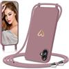 Eherui Cover per iPhone 16 Plus con Cordino, Custodia con nastri Collana Regolabile Morbida in silicone Case con Motivo Cuore AntiGraffio Antiurto Protettiva Cover per iPhone 16 Plus (6,7 Zoll),Rosa