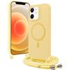 Buoluoioir Magnetica Cover per iPhone 12 pro/12 6.1 con Cordino Compatibile con MagSafe Custodia Liquido Silicone Antiurto Protettiva Case con Laccio Collana Tracolla Corda,Giallo