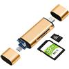BORLTER CLAMP Lettore di Schede di Memoria SD/Micro SD, BorlterClamp Memory Card Reader 3 in 1 con Adattatore USB C/Micro-USB Compatibile con Computer, MacBook, Smartphone e Altri (Oro)