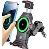 BRCOVAN Lega Alluminio Supporto Telefono per Stelo Forcella Motociclo con Caricabatterie wireless Qi 15W e Smorzatore Vibrazioni, Metallo Porta Telefono per Moto per 4.7''-7.2'' Smartphone