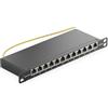 deleyCON Patch Panel 0,5 Unità Cat 6a Mini 12 Porte - Desktop Montaggio a Rack 10 Pollici Server RJ45 Schermato TIA568A TIA568B - Nero