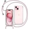 Tikgue Cover per iPhone 15, Custodia con Cordino Silicone Glitter Brillantini Trasparente Morbida Cover con Collana Sottile Protettiva Bumper Antiurto TPU Case - oro rosa