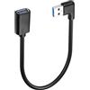 PNGKNYOCN Cavo di prolunga USB 3.0, cavo dati corto USB 3.0 ad angolo sinistro di 90 gradi da maschio a femmina, per laptop, stampanti, flash drive, ecc. (0,3 m) (curva a sinistra)