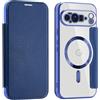 BAFUGU Cover per Google Pixel 10 Pro XL, Compatibile con MagSafe Custodia in pelle PU Flip Custodia a portafoglio con slot per carte di credito trasparente per Google Pixel 10 Pro XL -Blu