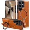 Lunivop Compatibile con Samsung Galaxy S25 Ultra Case Grip Strap Lanyard Anello in pelle Cavalletto 【Compatibile con Magsafe】 Custodie magnetiche per telefono da per S25 Ultra 6,9 ''2025 (marrone)