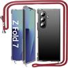 Fciaeytou Cover per Samsung Galaxy Z Fold 7 con cordino per collana di protezione cerniera Z Fold 7 5G trasparente ultra sottile Crystal Clear Foldable Case antiurto custodia portatile regolabile catena (rosso)