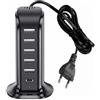 Bolwins D97CS Bolwins - Caricatore USB a 6 porte 30 W con cavo di alimentazione - Adattatore di ricarica multiplo USB per cellulare, smartphone, tablet, power bank e auricolari, compatibile con spina UE da