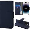 N NEWTOP Cover Compatibile con iPhone 16 PRO, HQ Lateral Custodia Libro Flip Chiusura Magnetica Portafoglio Simil Pelle Stand Protezione Completa Case TPU Anti Urto Guscio Base Porta (Blu)