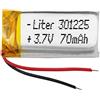 Liter energy battery Batteria 301225 LiPo 3.7V 70mAh 0.259Wh 1S 5C Liter Energy Battery per l'elettronica Ricaricabile Telefono Portatile Smartwatch Orologio GPS - Non adatto per Radiocomando 27x12x3mm (70mAh|301225)