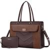 MOSISO Borsa Tote Laptop Donna, 15.6 Pollici Borsa a Mano e Pochette Grande Capacita Pelle PU e Tasca con Patta, Borsa Lavoro Impermeabile Computer Pelle Coccodrillo, per Ufficio, Marrone