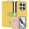 MOJIA Custodia a Portafoglio per Xiaomi Redmi Note 14 Pro 5G / Poco X7 5G, Cover in Pelle PU Flip con Fiore e Chiusura Magnetica Foglia, Slot Carte, Funzione Stand.-Yellow
