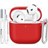 TNSNK for AirPods 4 Case, Silicone Shockproof Protection Case with Clean Kit & Keychain, Support Wireless Charging - Red