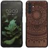 kwmobile Custodia Compatibile con Samsung Galaxy A04s Cover - Back Case in Legno con Bumper in Silicone TPU - Sole Indiano Marrone Scuro