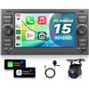 VECHTEL 4G+64G Autoradio Android 15 per Ford Focus Fiesta C/S-Max Transit Galaxy Mondeo Connect,7'' HD Schermo Auto Radio co Carplay Android Auto senza Fili GPS WiFi USB Tipo-C Bluetooth FM RDS Camera