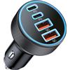 ARCCRA 90W USB C Caricabatterie Auto, 12V USBC Presa Accendisigari Spina 4-Port PD&QC 3.0 Type-C Caricatore per iPhone 17/16e/16/15/14/13 Pro Max Air, iPad, Samsung Galaxy S25/S24, Google Pixel 9 8, MacBook