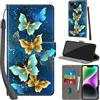 Haninsuze Cover per iPhone 15, farfalla dorata | Pelle PU Portafoglio, Porta Carte, Magnetica, Libro, Antiurto Custodia
