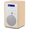 LEMEGA radio CR2+ (DAB Plus) - retro digitale FM, radio da cucina, ufficio, effetto legno, 20 stazioni, radiosveglia/snooze/sleep timer - rovere bianco