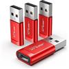 JSAUX blocco dati, USB A a USB C, solo ricarica, rosso, confezione da 4