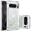 IMIRST Custodia Compatibile con Google Pixel 8 Pro Bling Liquido Scintillante Silicone Shell antiurto Airbag Protettivo Copertura Paracolpi Caso per Google Pixel 8 Pro. YBW Love Silver