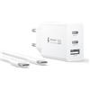Pamker Caricatore 30W con Cavo USB C 2 Metri, 3 Porte 30W Presa Multipla Caricabatterie Rapido Caricatore USB C Presa Alimentatore USB Charger per iPhone 17Air/16E/16 15 Pro Max/16 15 Plus, iPad Air Mini