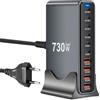 Puiseno Caricatore USB C da 730 W, multiplo con 10 porte, GaN III, USB, multiplo con 6 X USB-C e 4 X USB-A, PD140 W, 100 W, 65 W, 30 W, ricarica USB C per MacBook Pro/Air, iPh0ne, iPad, Galaxy più