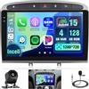 Hikity 4+128G Autoradio Android per Peugeot 308,408 2007-2015 Wireless Carplay 9''Incell Schermo per Auto Android Auto WiFi Touchscreen Bluetooth5.0 GPS Retrocamera