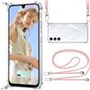 ISOI Cover Trasparente con Cordino compatibile con Samsung Galaxy A16 4G, Regolabile e Rimovibile Collana Tracolla Laccio Collo, Custodia per Telefono in Silicone TPU Morbido Antiurto - Rosa
