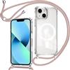ZYIMOU Cover per iPhone 13 / iPhone 14 Custodia con Cordino Compatibile con MagSafe, Custodia Trasparente Magnetica con Laccio Catena Potettiva Antiurto Case, Catena Oro Rosa