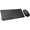 Combrite Set di tastiera e mouse wireless compatto da 2,4 Ghz, mini tastiera con layout britannico, tasti di scelta rapida multimediale, mouse wireless ottico ciottolo, ricevitore nano dongle, nero