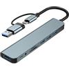 baolongking Hub USB-C 8 in 1: 4 USB-A, lettore di schede SD/TF, jack per cuffie, adattatore multiporta per smartphone, laptop, iPad Pro, Switch