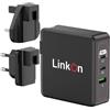 LinkOn Ganius 140W PD3.1 Caricabatterie a Parete con Tecnologia GaN, 140W/100W USB-C e 20W QC3.0 USB-A, 3 Porte, Compatibile con MacBook Pro 2021, Spine Internazionali