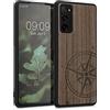 kwmobile Custodia Compatibile con Samsung Galaxy S20 FE Cover - Back Case in Legno con Bumper in Silicone TPU - Bussola vintage marrone scuro
