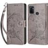 KENHONER Custodia per Oppo A53/A53s Cover, Grigio Farfalla | Portafoglio in Pelle PU Retro, Antiurto Flip, Slot per Schede, Funzione Stand, Chiusura Magnetica