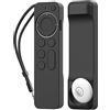 AHASTYLE Custodia per telecomando Apple TV 2021 [supporto AirTag integrato], cover in silicone compatibile con Siri Remote (2a generazione) e AirTag con cinturino da polso (nero)
