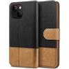 BEZ Cover per iPhone 13 Mini, Custodia per Portafoglio iPhone 13 Mini Protettiva in Tela e PU Pelle Portafoglio Flip Cover con Chiusura Magnetica, Nero