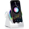 GIM Altoparlante Bluetooth wireless a induzione, design 4 in 1 con RGB, base antiscivolo per telefoni da 4 a 13 pollici, Bluetooth 5.3, riproduzione istantanea, perfetto regalo tecnologico (bianco)