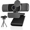 neefeaer Webcam 2K Full HD, Neefeaer USB Webcam con microfono e copertura e treppiede, 85 punti di posizione, correzione automatica della luce, cancellazione del rumore, fotocamera PC con microfono compatibile