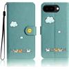 Nbziyoo Custodia per Google Pixel 9a, pieghevole, grazioso gatto in pelle PU, con scomparto per carte di credito, funzione leggio magnetica, protezione dalle cadute per Pixel 9a, verde