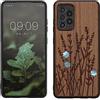 kwmobile Custodia Compatibile con Samsung Galaxy A52 / A52 5G / A52s 5G Cover - Back Case in Legno con Bumper in Silicone TPU - Lavanda in Fiore Madreperla marrone scuro