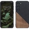 kwmobile Cover Compatibile con Samsung Galaxy S23 - Custodia in Fibra di Carbonio e Legno - Bumper Anti Urto - Back Protection marrone scuro/nero